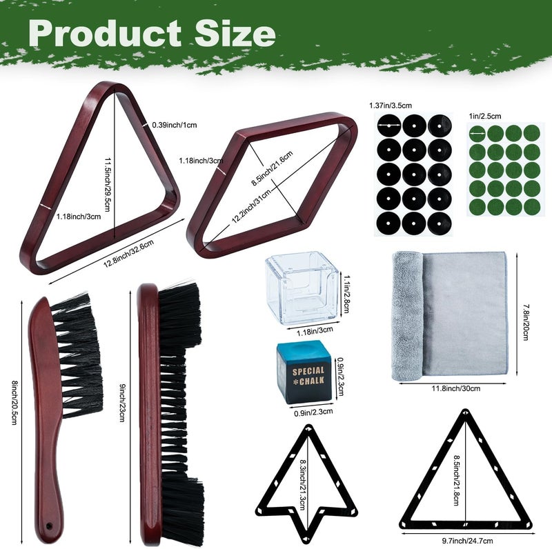 OMTRS 23Pcs Pool Ball Rack with Pool Table Brush Kit, Billiards Triangle for 2-1/4" Ball Wooden Billiard Pool Racks Billiard Accessories - Image 3